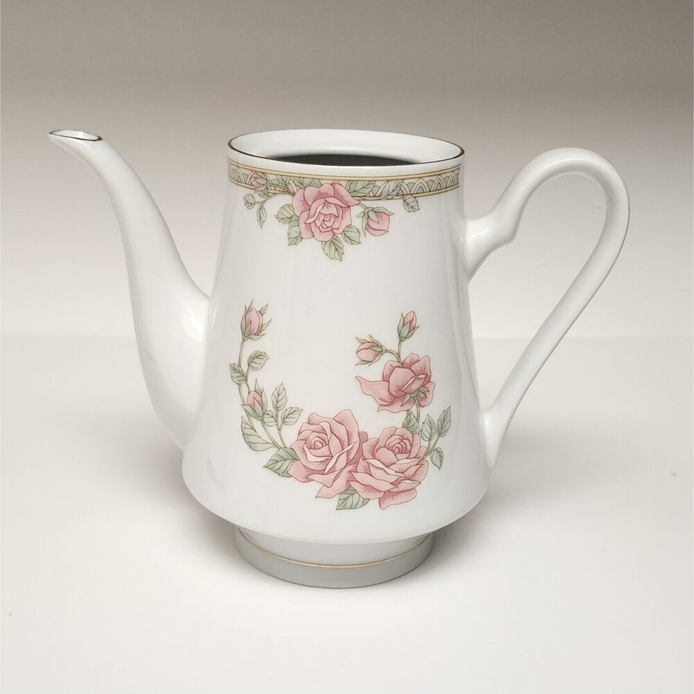 Vintage Crown Ming Fine China 7.5" Teapot Christina Rose w/ gold trim (No Lid)